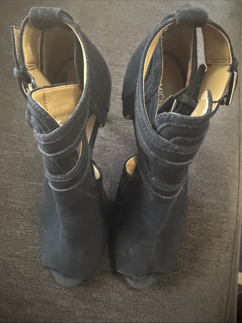 Women's Navy Suede Ankle Heels with Wrap Straps